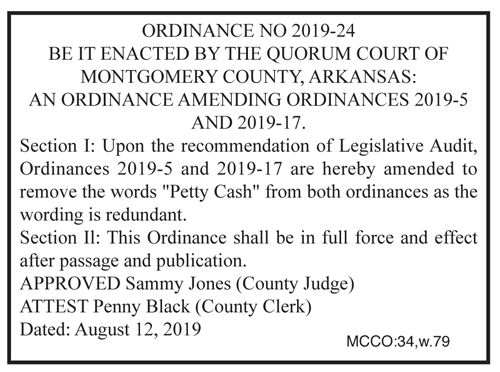 Montgomery County Quorum Court Ordinance NO. 2019-24
