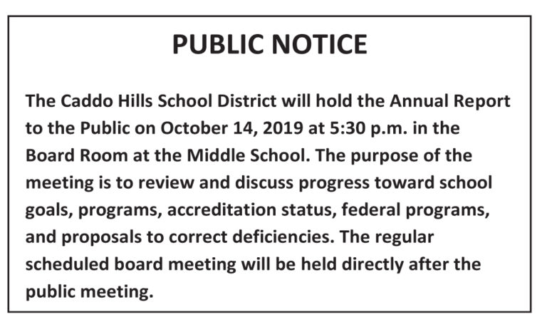 Caddo Hills Annual Report to the Public Notice