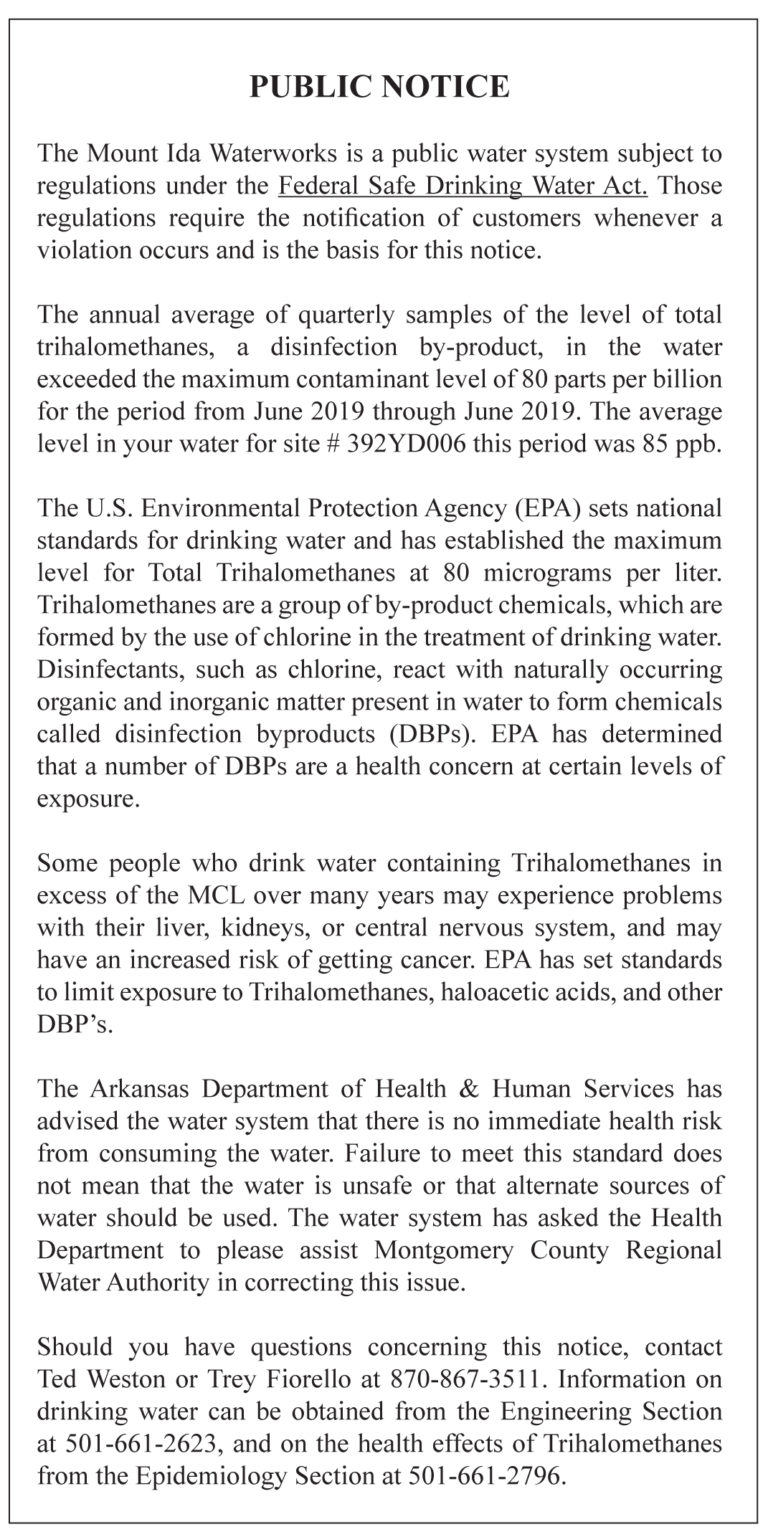 Public Notice Mount Ida Waterworks